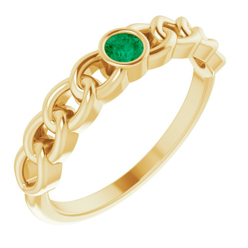 14k Yellow Gold Solitaire Natural Emerald Curb Link Ring