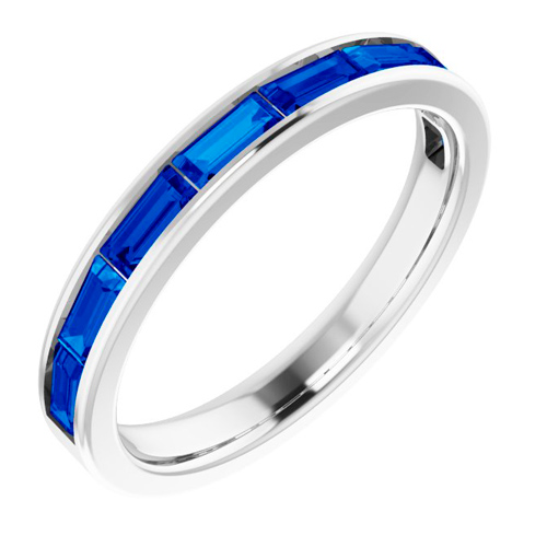 14k White Gold 1.4 ct tw Lab-Grown Blue Sapphire Baguette Stackable Ring