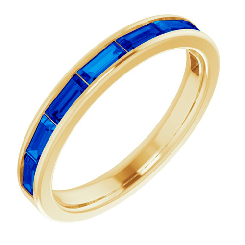14k Yellow Gold 1.4 ct tw Lab-Grown Blue Sapphire Baguette Stackable Ring