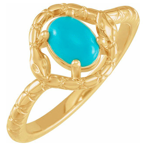 14k Yellow Gold Oval Turquoise Snake Ring