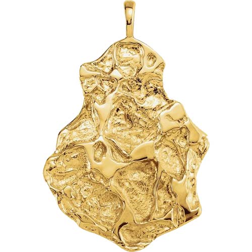 14k Yellow Gold Nugget Pendant 1.75in