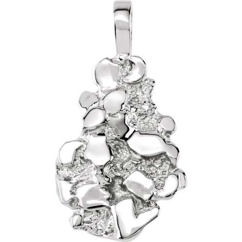 14k White Gold Nugget Pendant 1.25in