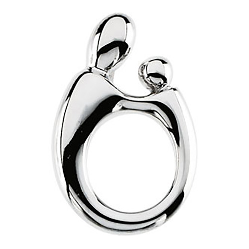 14kt White Gold 3/4in Mother and Child Hollow Back Pendant