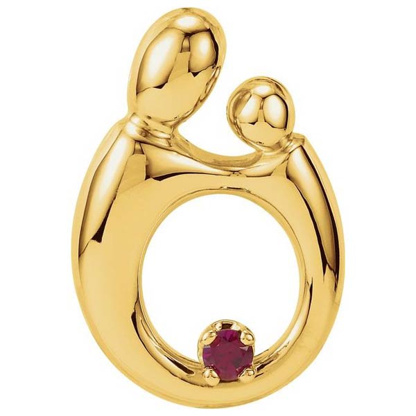 14k Yellow Gold Mother and Child Pendant With One Birthstone
