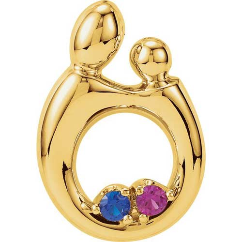 14k Yellow Gold Mother and Child Pendant With Two Birthstones