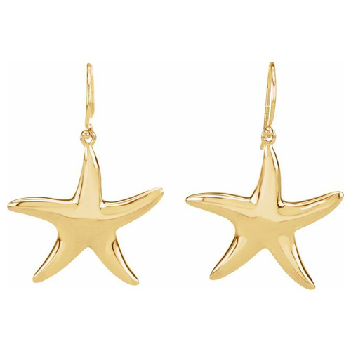 14k Yellow Gold Large Starfish Dangle Earrings