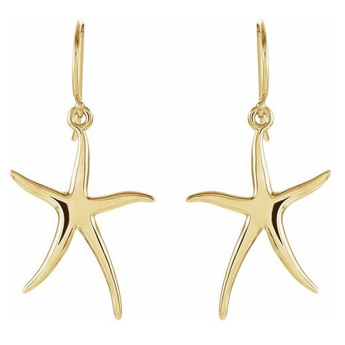 14kt Yellow Gold 1in Skinny Starfish Earrings