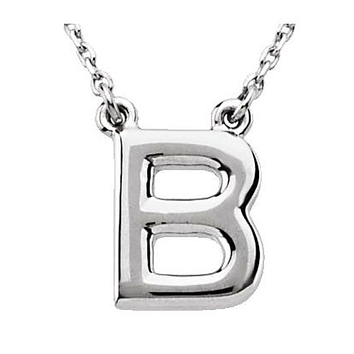 Sterling Silver Block Initial B 16in Necklace