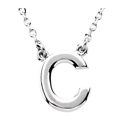 Sterling Silver Block Initial C 16in Necklace