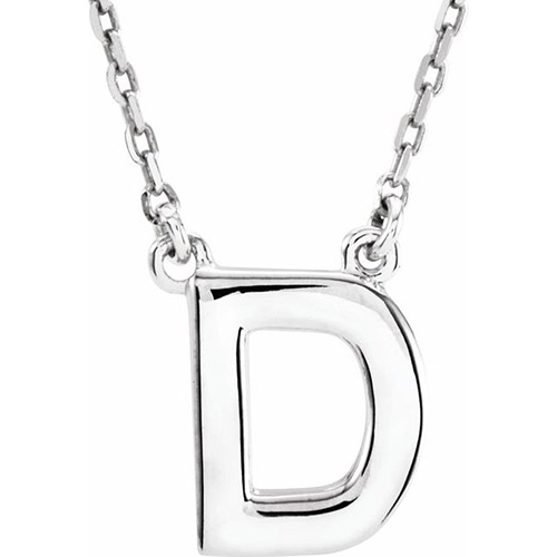 Sterling Silver Block Initial D 16in Necklace