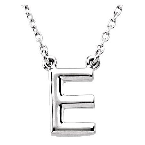 Sterling Silver Block Initial E 16in Necklace