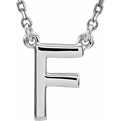 Sterling Silver Block Initial F 16in Necklace