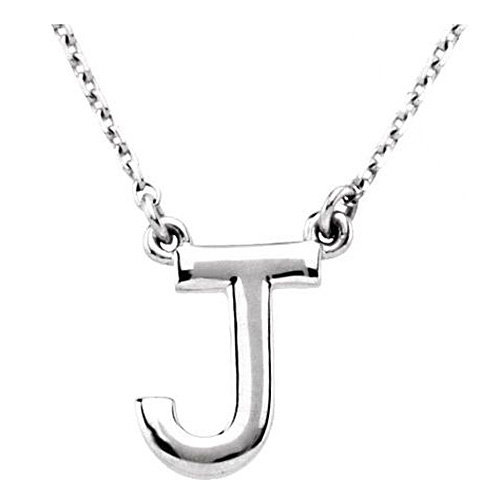 Sterling Silver Block Initial J 16in Necklace