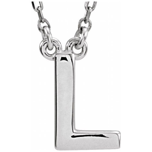 Sterling Silver Block Initial L 16in Necklace