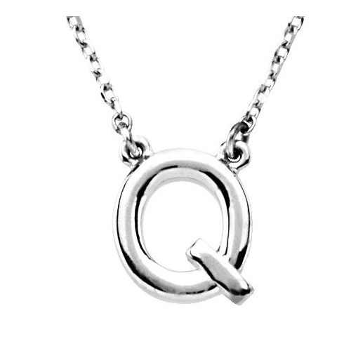 Sterling Silver Block Initial Q 16in Necklace