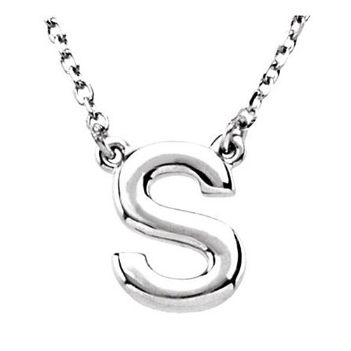 Sterling Silver Block Initial S 16in Necklace