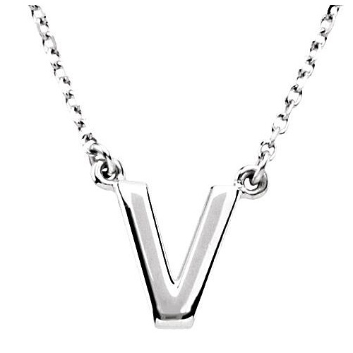 Sterling Silver Block Initial V 16in Necklace