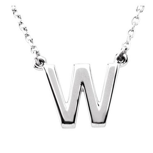 Sterling Silver Block Initial W 16in Necklace