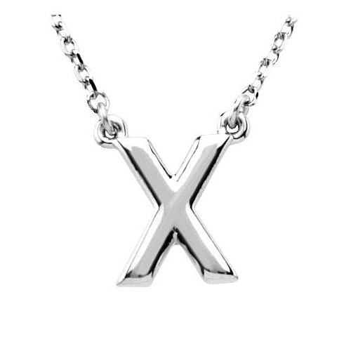 Sterling Silver Block Initial X 16in Necklace