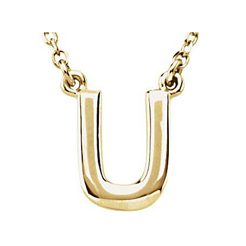 14k Yellow Gold Letter U Initial Necklace 16in