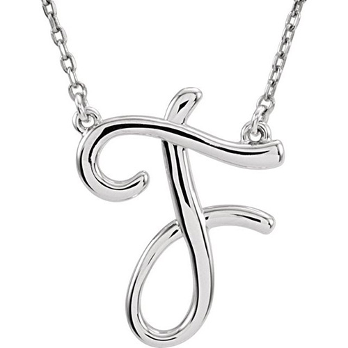 Sterling Silver Script Initial F 16in Necklace