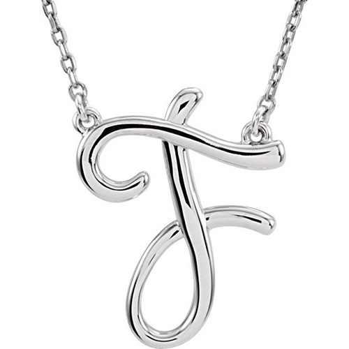 Sterling Silver Script Initial F 16in Necklace