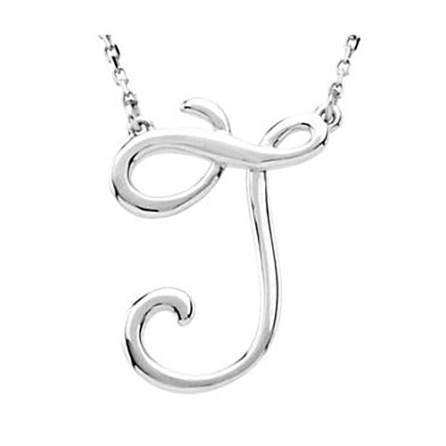 Sterling Silver Script Initial J 16in Necklace