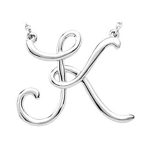 Sterling Silver Script Initial K 16in Necklace