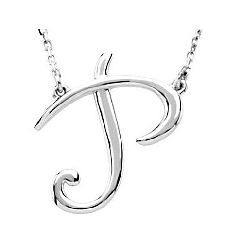Sterling Silver Script Initial P 16in Necklace