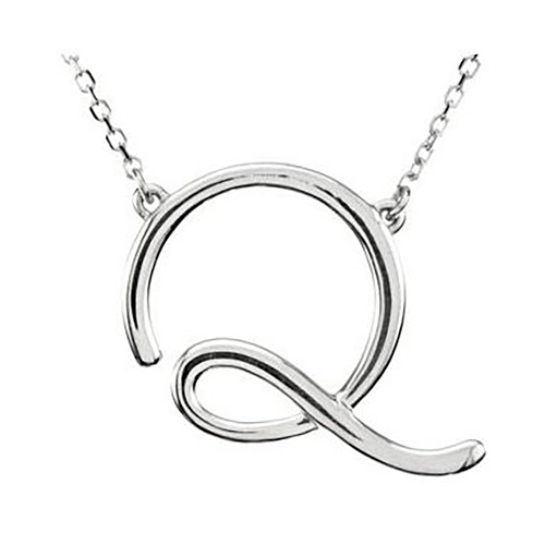 Sterling Silver Script Initial Q 16in Necklace