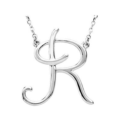 Sterling Silver Script Initial R 16in Necklace