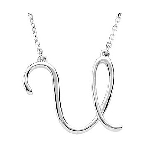Sterling Silver Script Initial U 16in Necklace