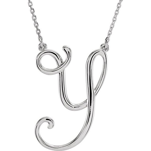 Sterling Silver Script Initial Y 16in Necklace