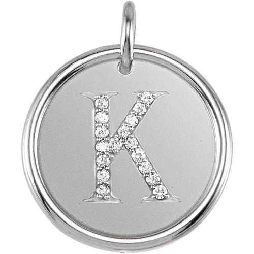 Sterling Silver Letter K Round Pendant with Diamonds
