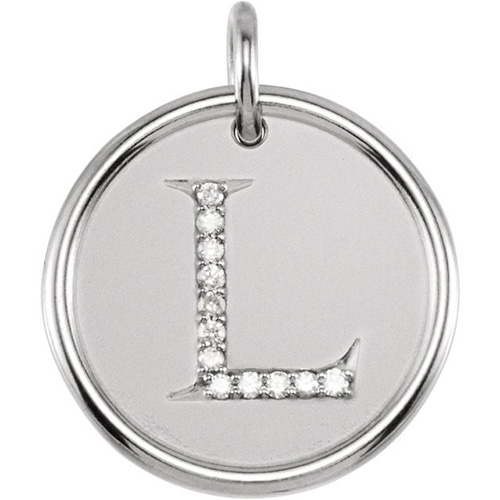 Sterling Silver Letter L Round Pendant with Diamonds