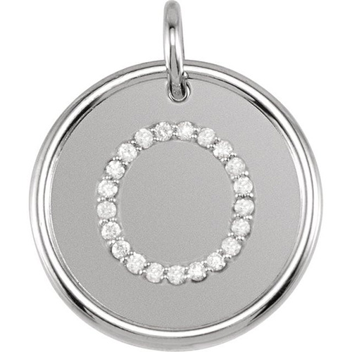 Sterling Silver Letter O Round Pendant with Diamonds