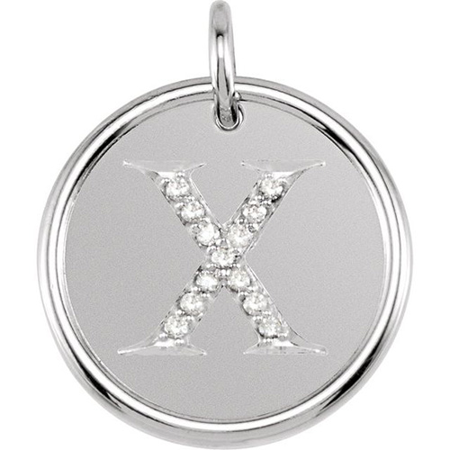 Sterling Silver Letter X Round Pendant with Diamonds