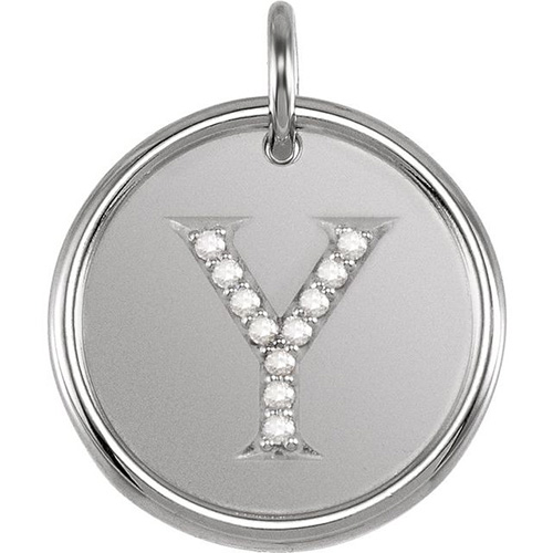 Sterling Silver Letter Y Round Pendant with Diamonds