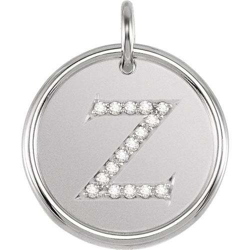 Sterling Silver Letter Z Round Pendant with Diamonds