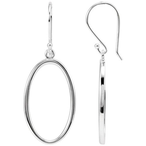 14kt White Gold 3/4in Oval Dangle Earrings