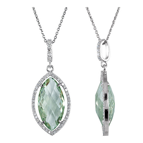 Sterling Silver Marquise Green Quartz and Diamond Necklace
