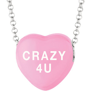 Sterling Silver Dark Pink Crazy 4 U Sweethearts 16in Necklace