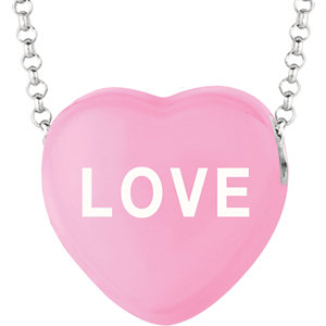 Sterling Silver Dark Pink Love Sweethearts 16in Necklace