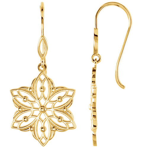 14kt Yellow Gold Beaded Flower Dangle Earrings