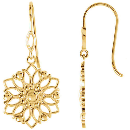 14kt Yellow Gold 1/4in Flower Dangle Earrings