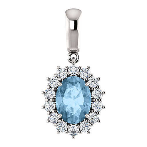 14k White Gold 1.6 ct Oval Sky Blue Topaz Halo Pendant with Diamonds