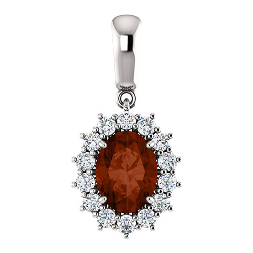 14kt White Gold 1.5 ct Oval Garnet Halo Pendant with 1/3 ct Diamonds