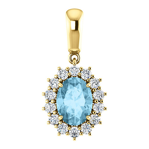 14k Yellow Gold 1.15 ct Oval Aquamarine Halo Pendant with Diamonds