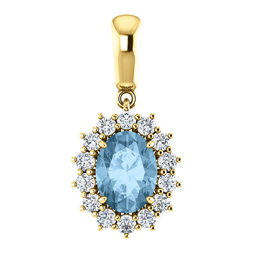 14k Yellow Gold 1.6 ct Oval Sky Blue Topaz Halo Pendant with Diamonds
