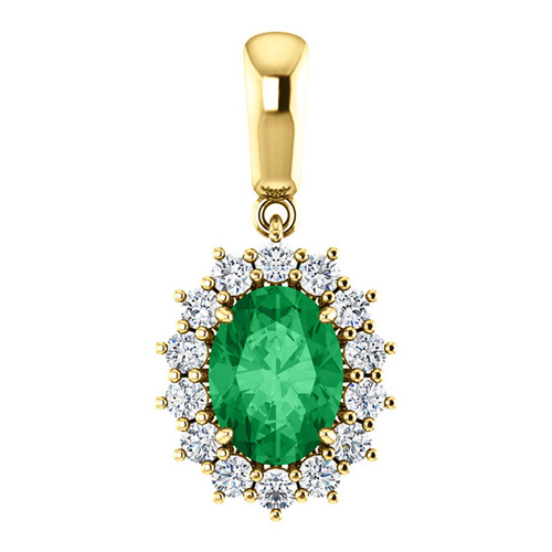 14k Yellow Gold 1.15 ct Oval Created Emerald Diamond Halo Pendant